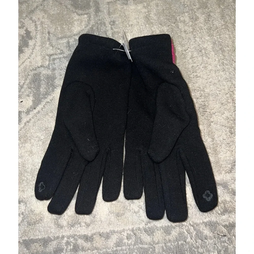 New Time &‎ Tru Tech Touch Fleece Lined One Size Women Puffer Gloves Black Pink